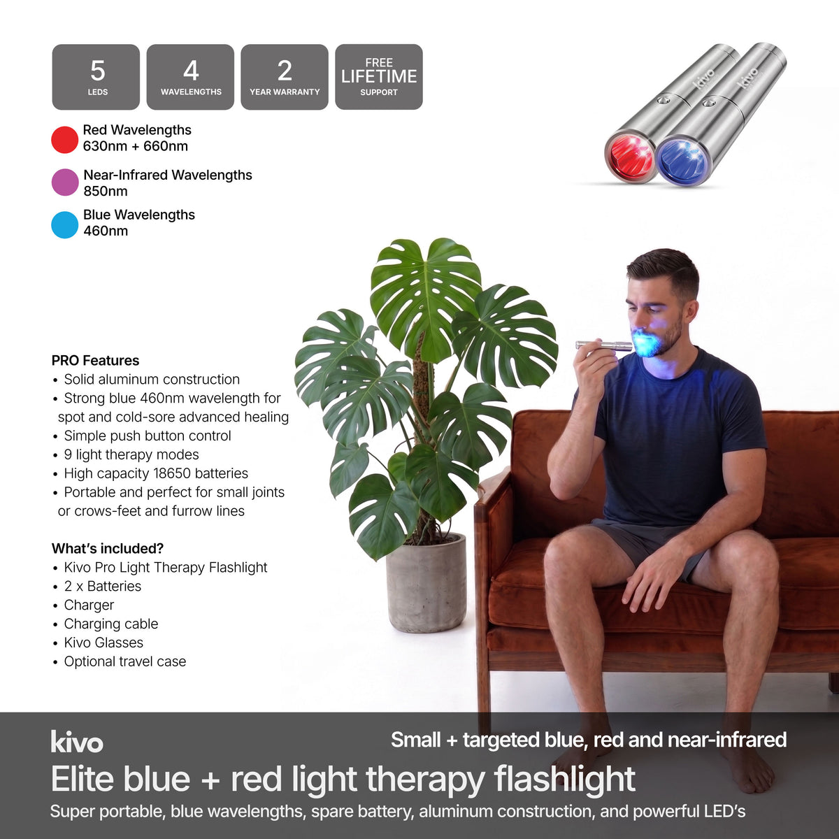 Kivo Pro Flashlight: blue red near-infrared small torch