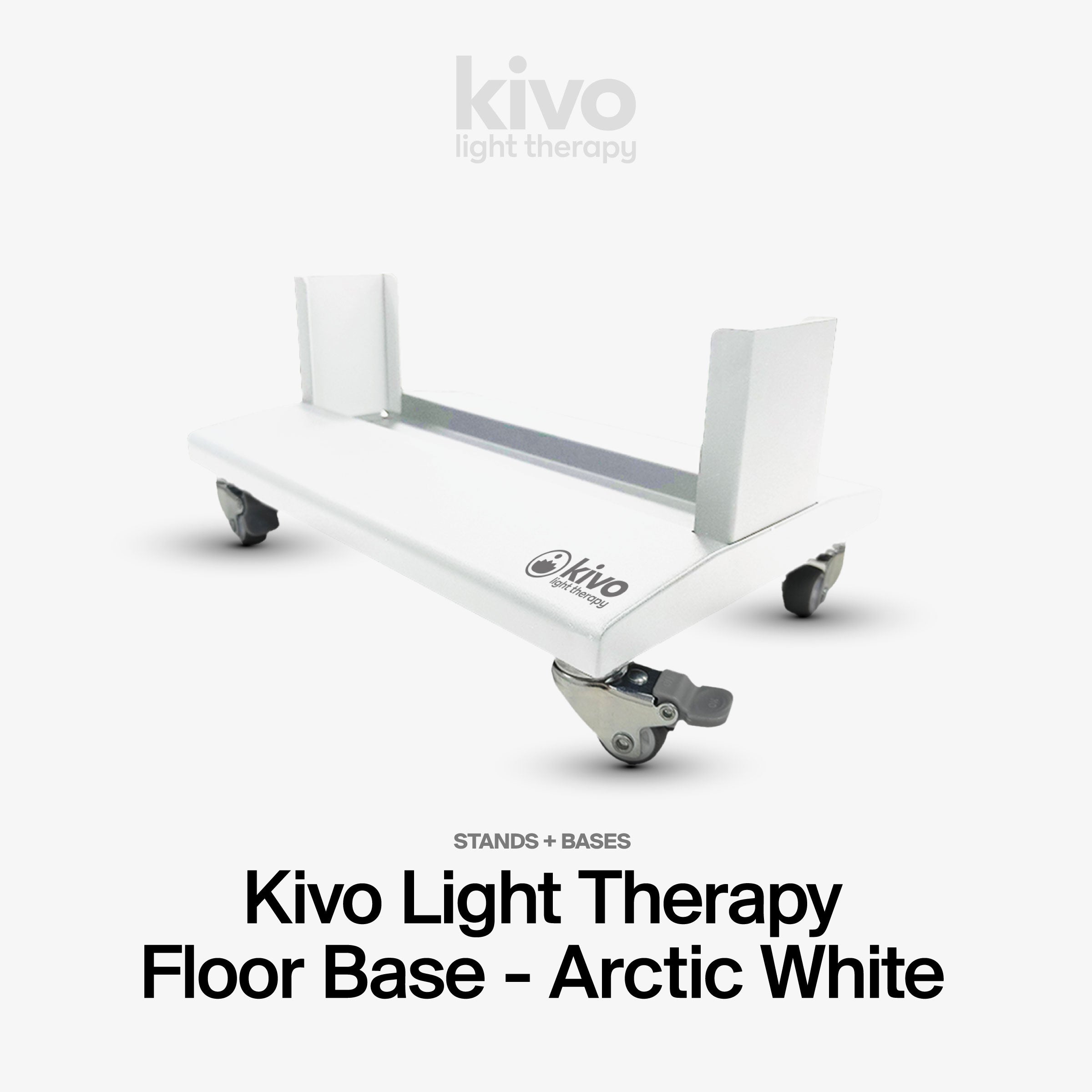 White metal base for Red Light Therapy panels with wheels