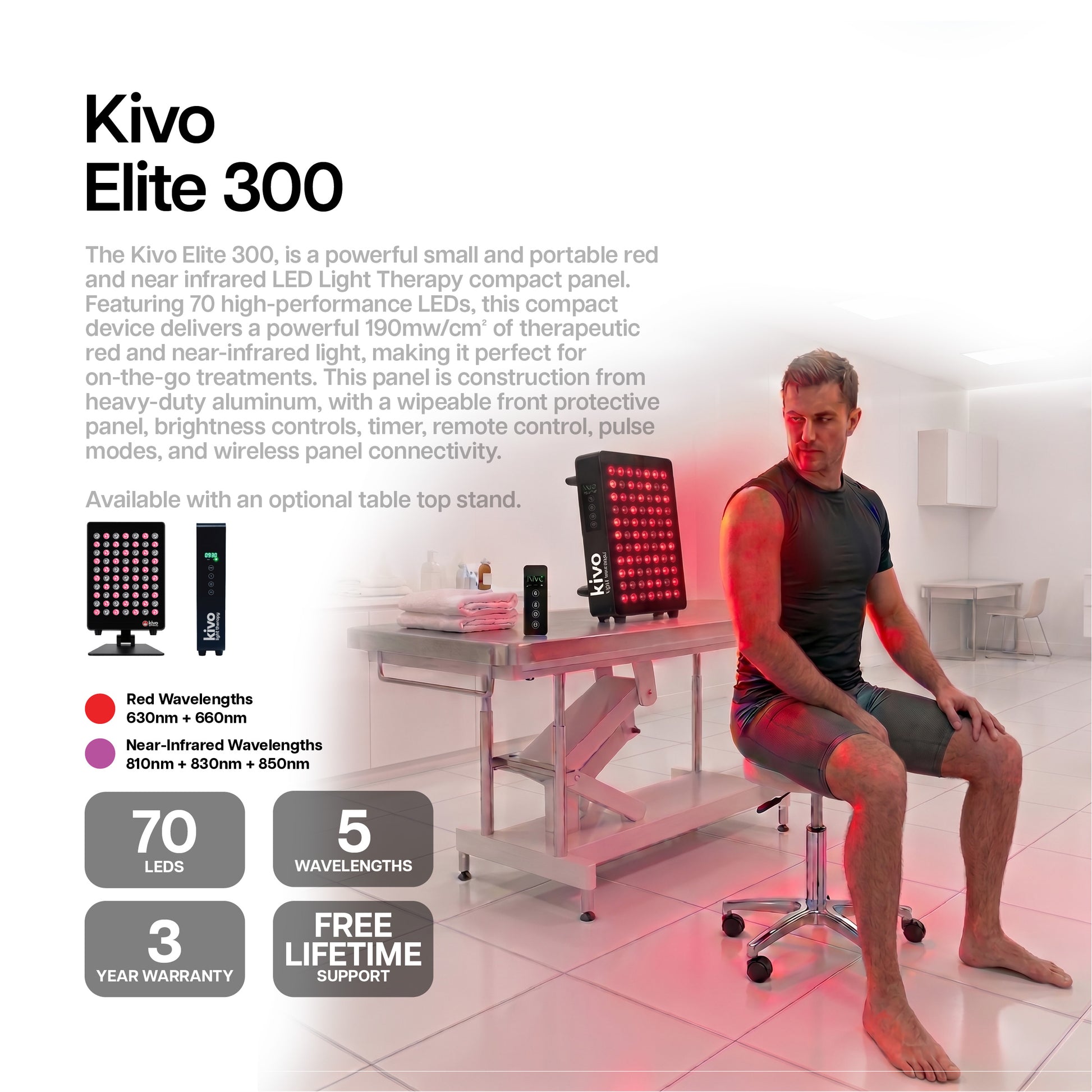 Kivo Elite 300 Mid-Range Small LED light with red and near-infrared wavelengths.
