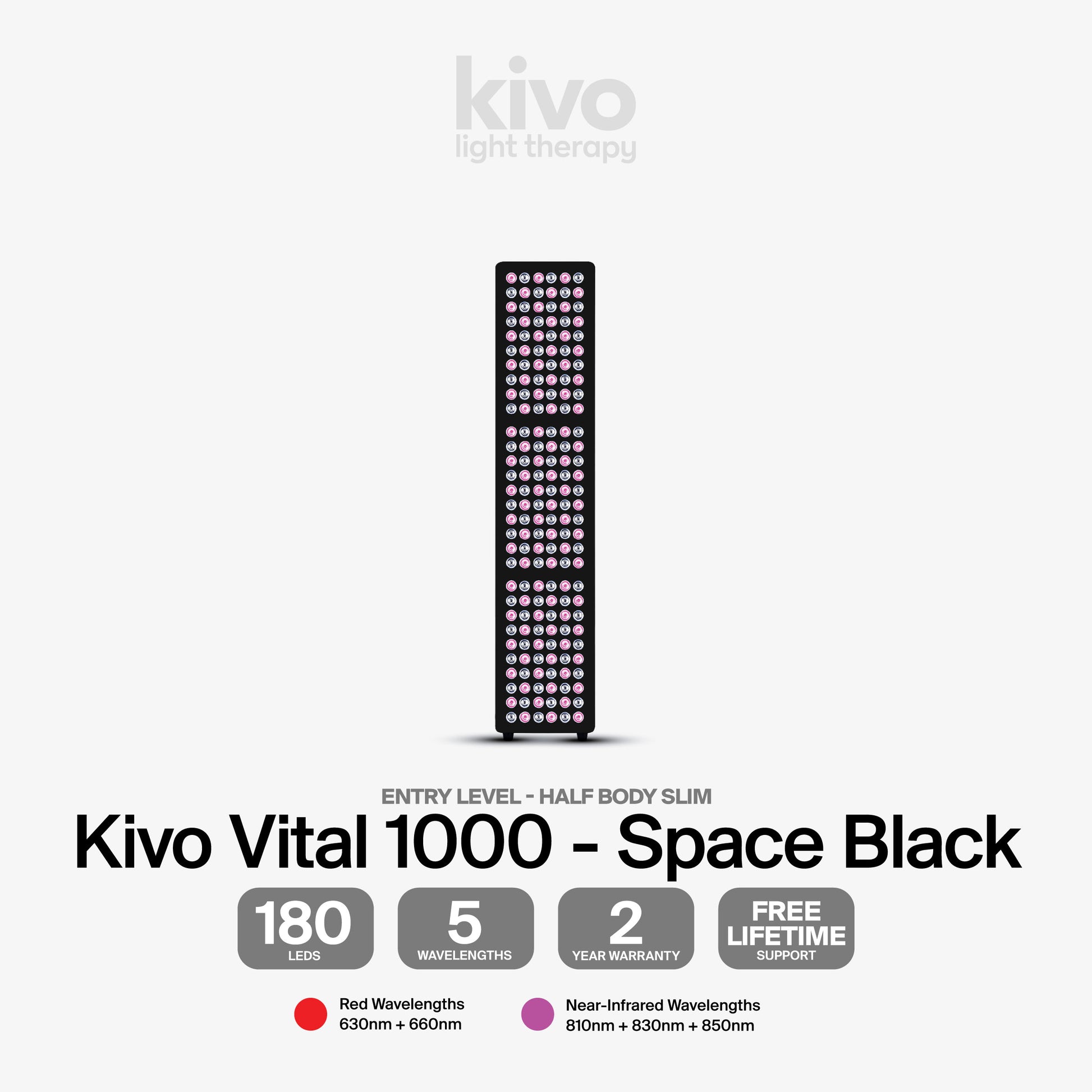 Kivo LED Vital 1000 Black - Slim Half body in Black Red Light Panel
