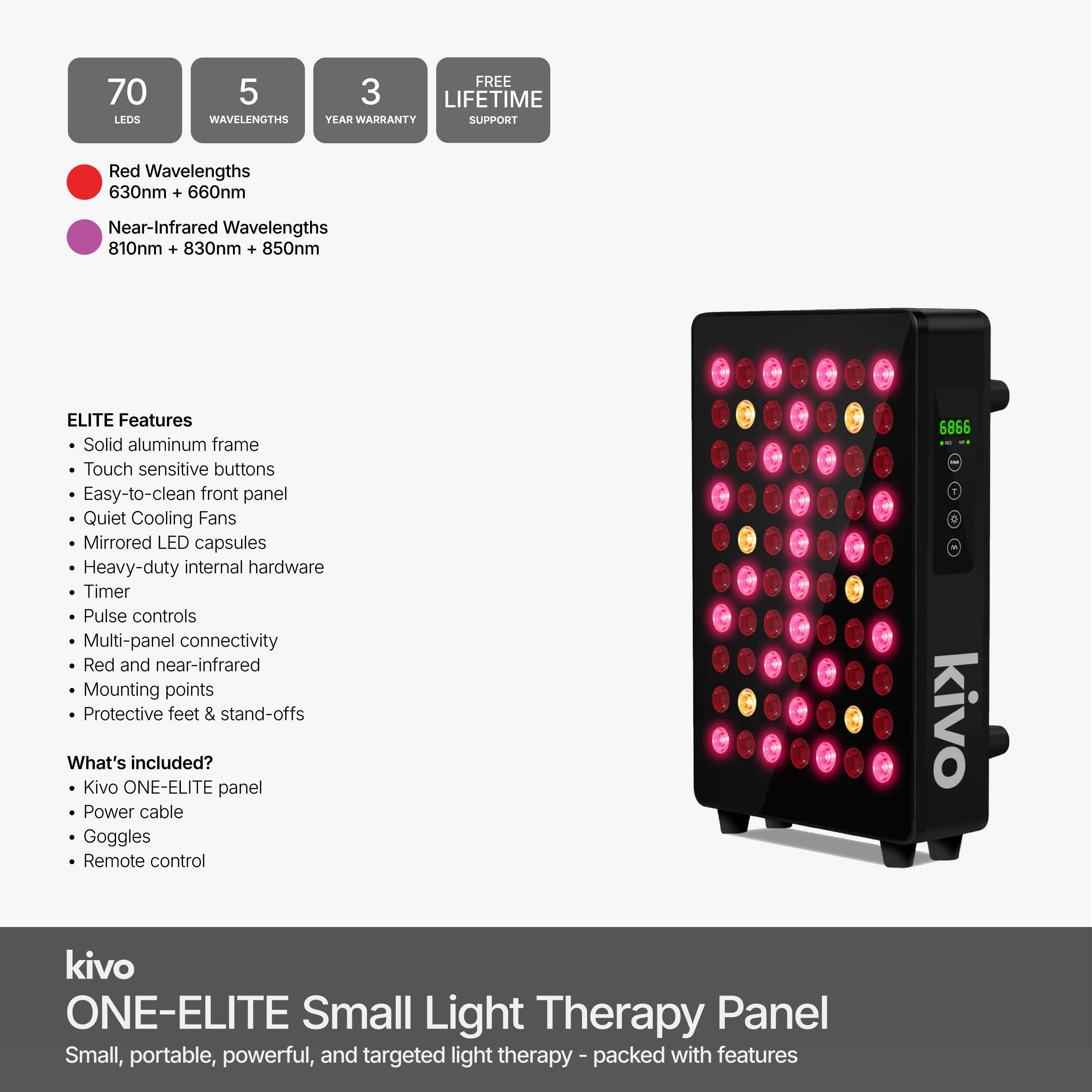 Kivo ONE-ELITE Red Light Therapy Panel with Red and Near-Infrared Wavelengths Pulse Mode and Brightness controls