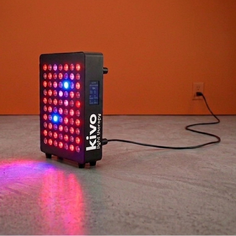 Kivo Pro 300 light therapy panel with blue, red, and near-infrared LEDs and touchscreen controls