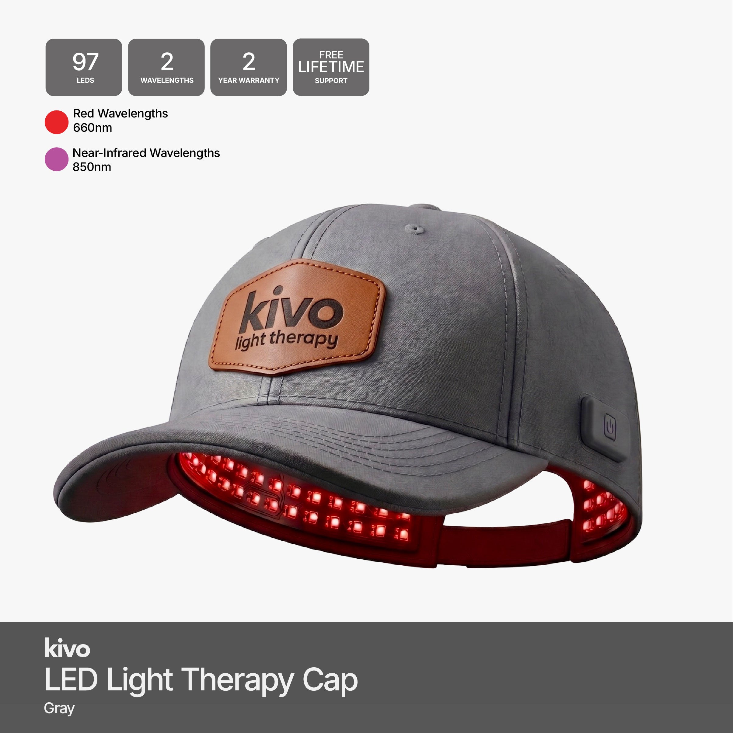 Gray Red Light Therapy Cap Hat for hair loss scalp