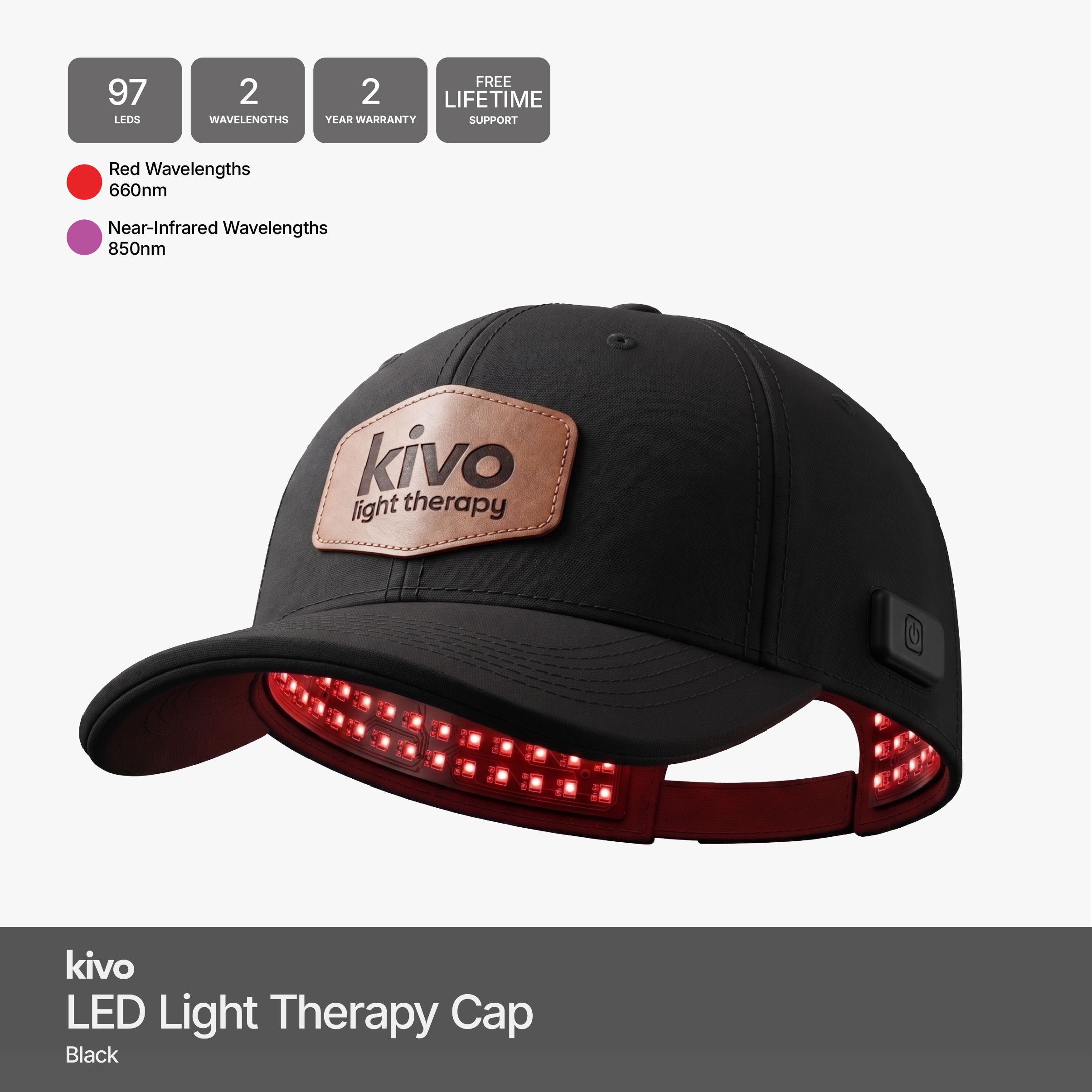 Black Red Light Therapy Cap Hat for hair loss scalp
