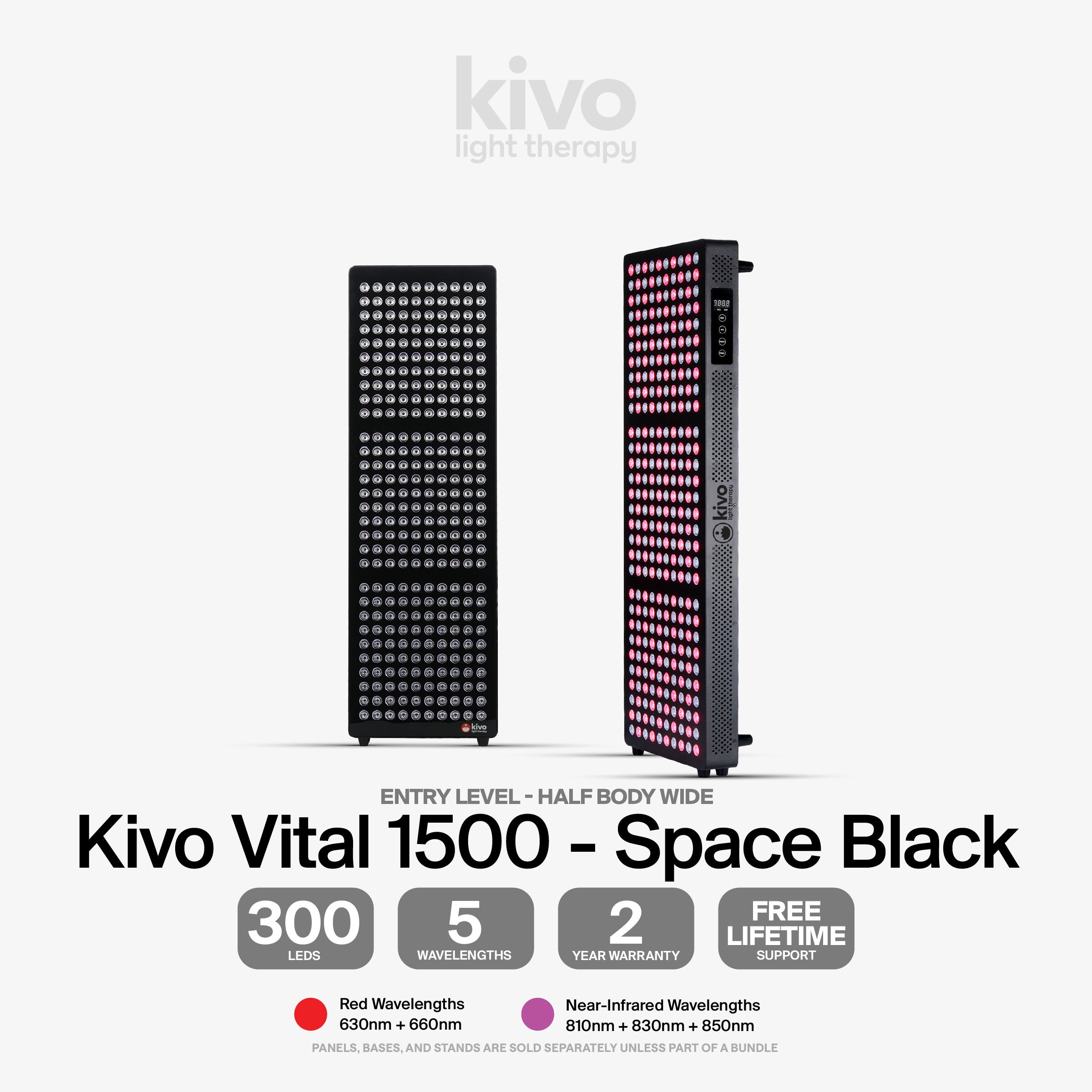 Kivo Vital 1500 LED light therapy device on a gradient blue background