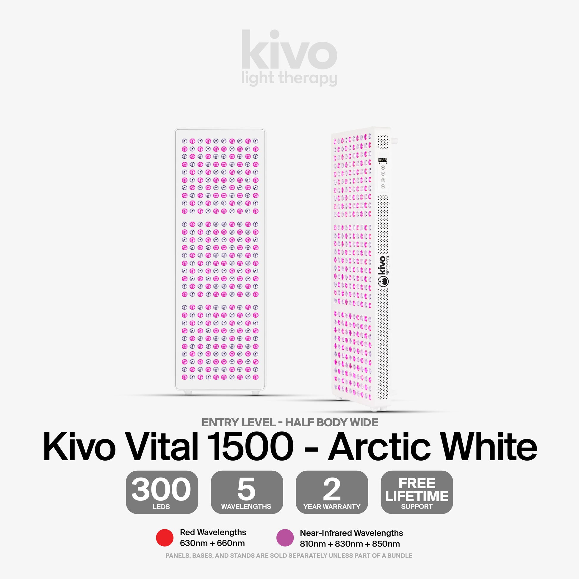 Kivo vital 1500 white series light therapy device on a gray background