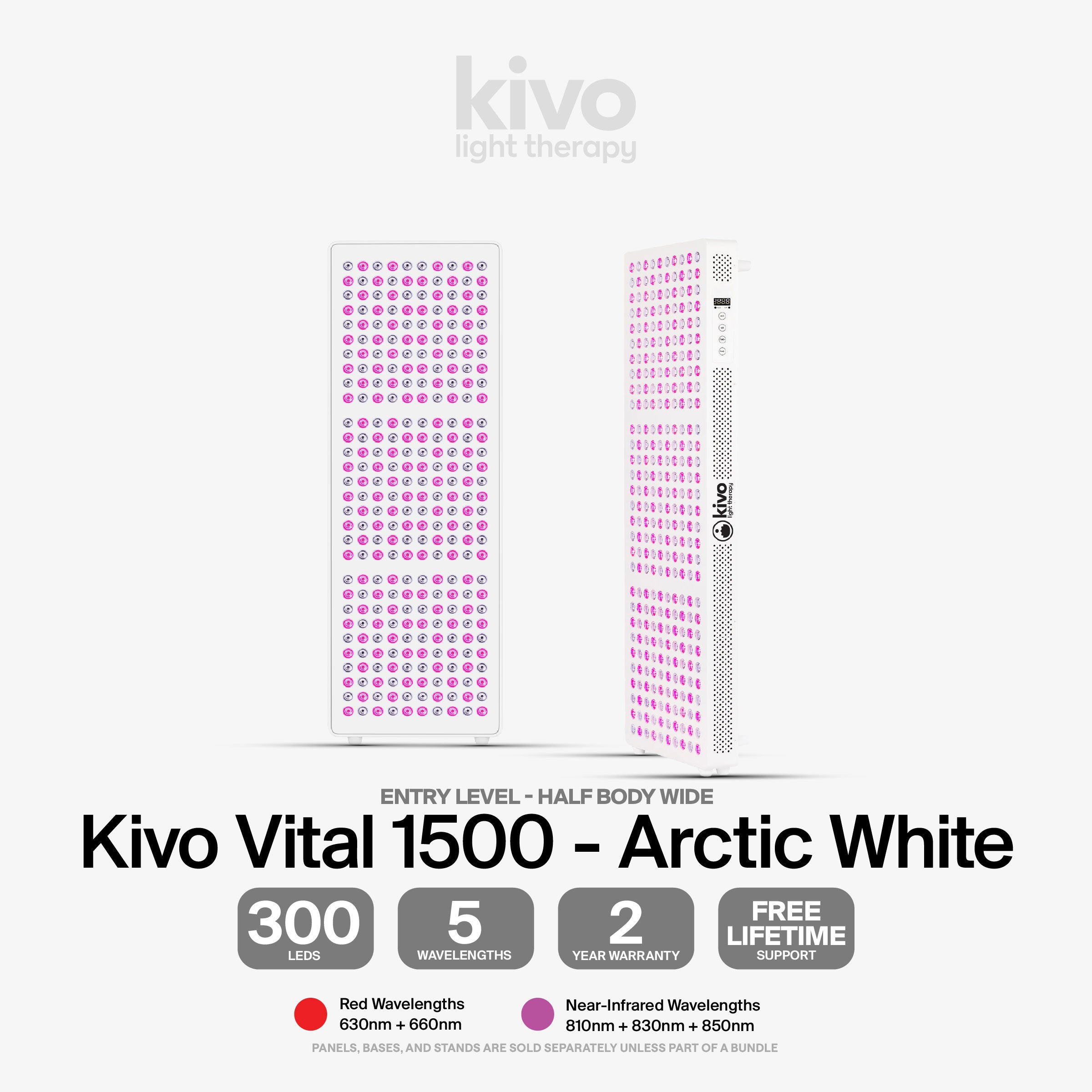Kivo vital 1500 white series light therapy device on a gray background